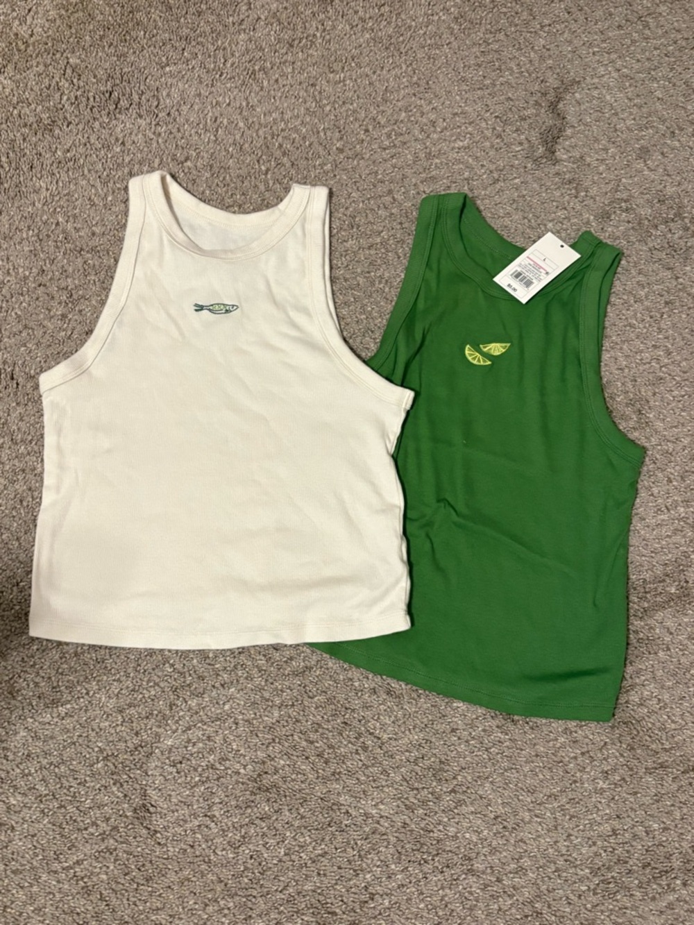 a new day White and Green Womens Tank Tops with Embroideries